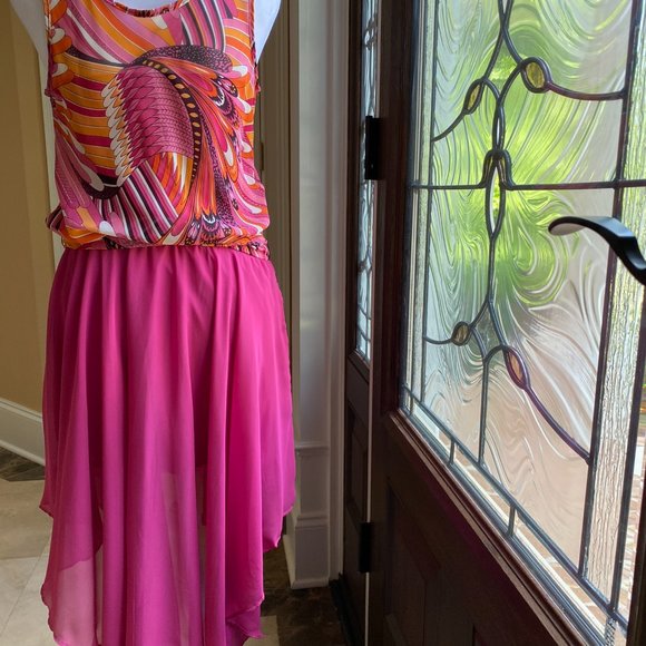 NWOT Women's Groovy Sleeveless Pink & Orange Boho Dress Hi-Lo Style Size Medium - Picture 4 of 7